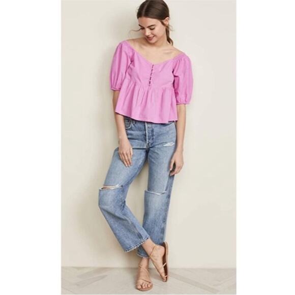 Free People Pink Veronica Sweetheart Top Pink Blouse size XS - Picture 2 of 8